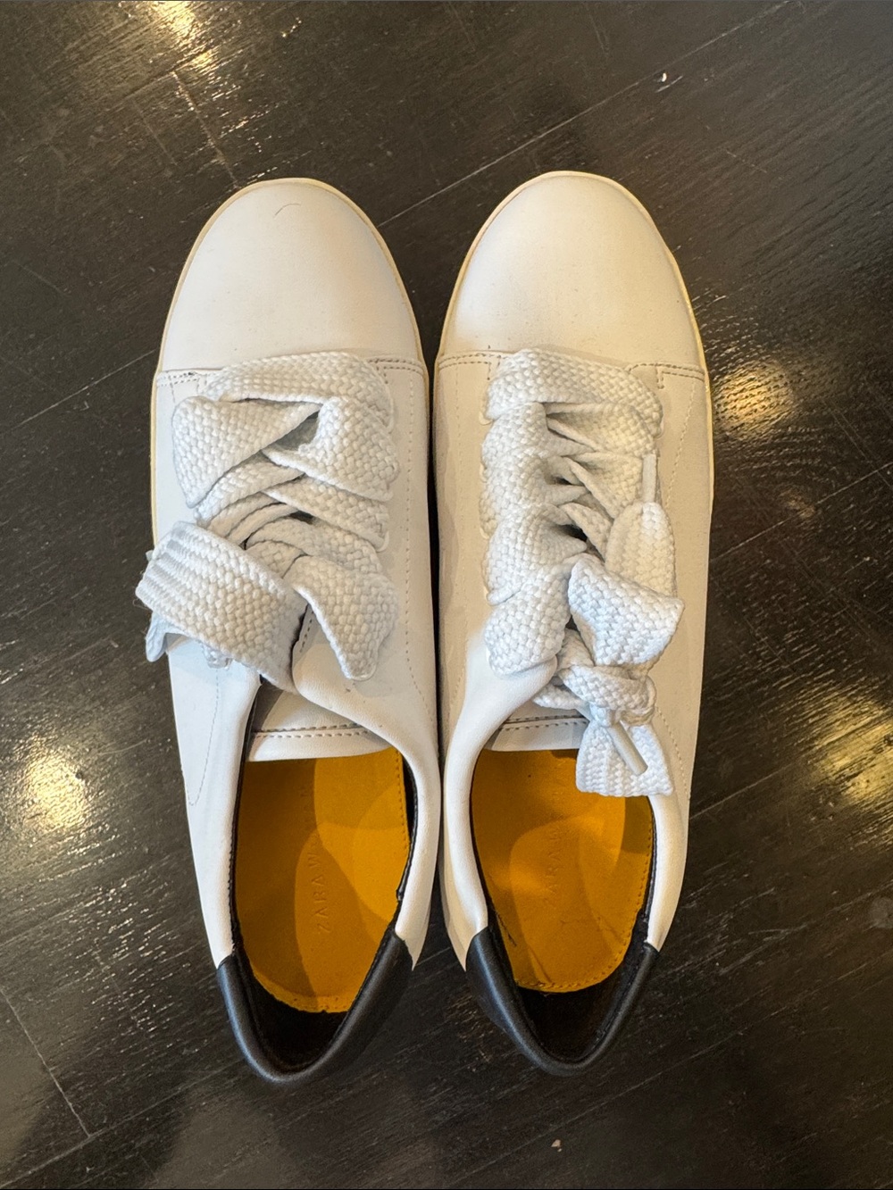 Zara White Sneakers with platform and Yellow Insole